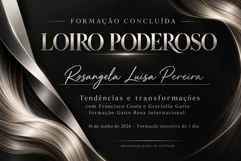 Apresentação gráfica do certificado Loiro Poderoso — Rosangela Luisa Pereira, Gatto Rosa Internacional, 2024