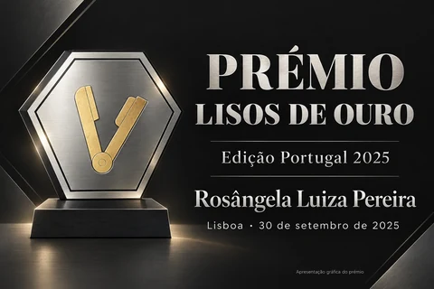 Apresentação gráfica do prémio Lisos de Ouro — Rosângela Luiza Pereira, edição Portugal 2025
